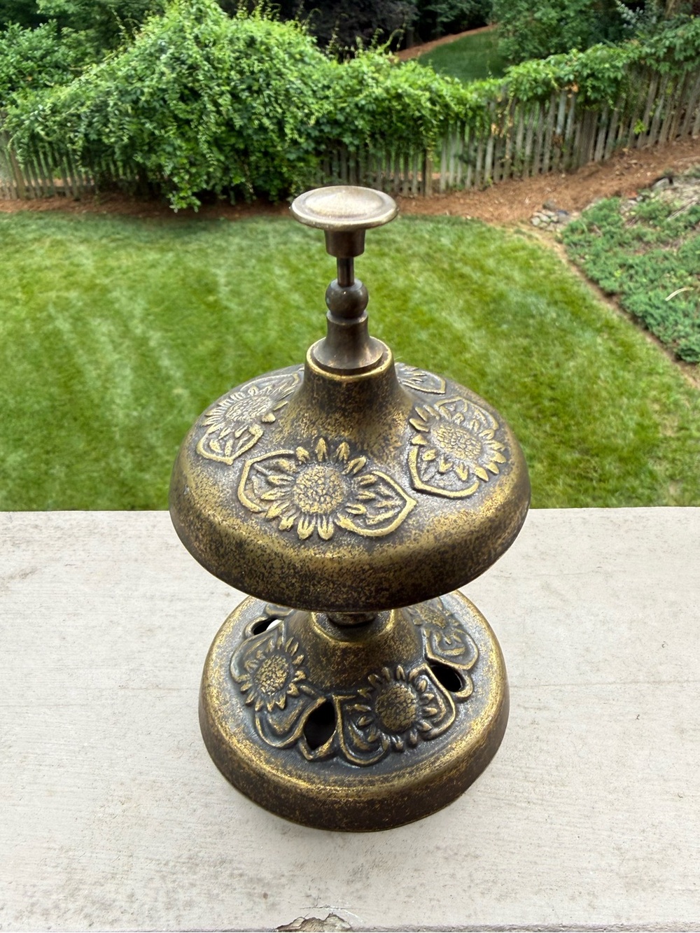 Antique-Style Brass Sunflower FRONT DESK BELL Made in ITALY